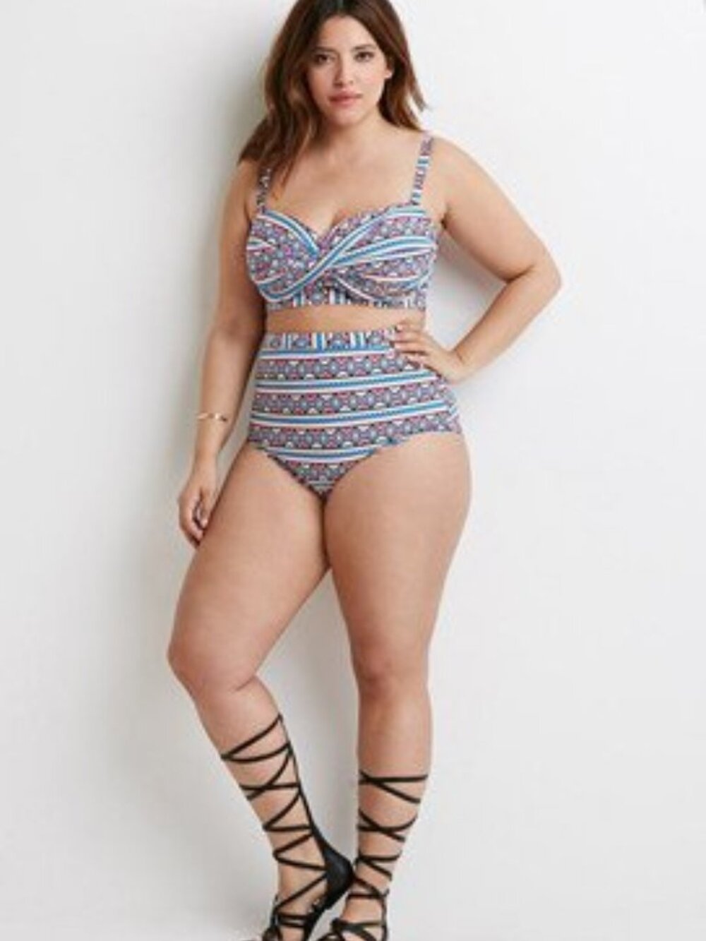 Forever 21 Plus Southwestern Cut Out High Waisted Bikini Bottom Only 1X/2X/3X